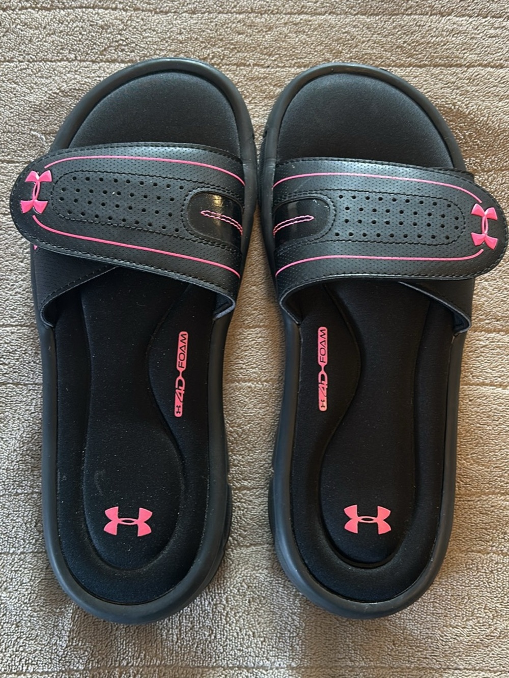 Under Armour Women’s Black and Pink Slide Sandals